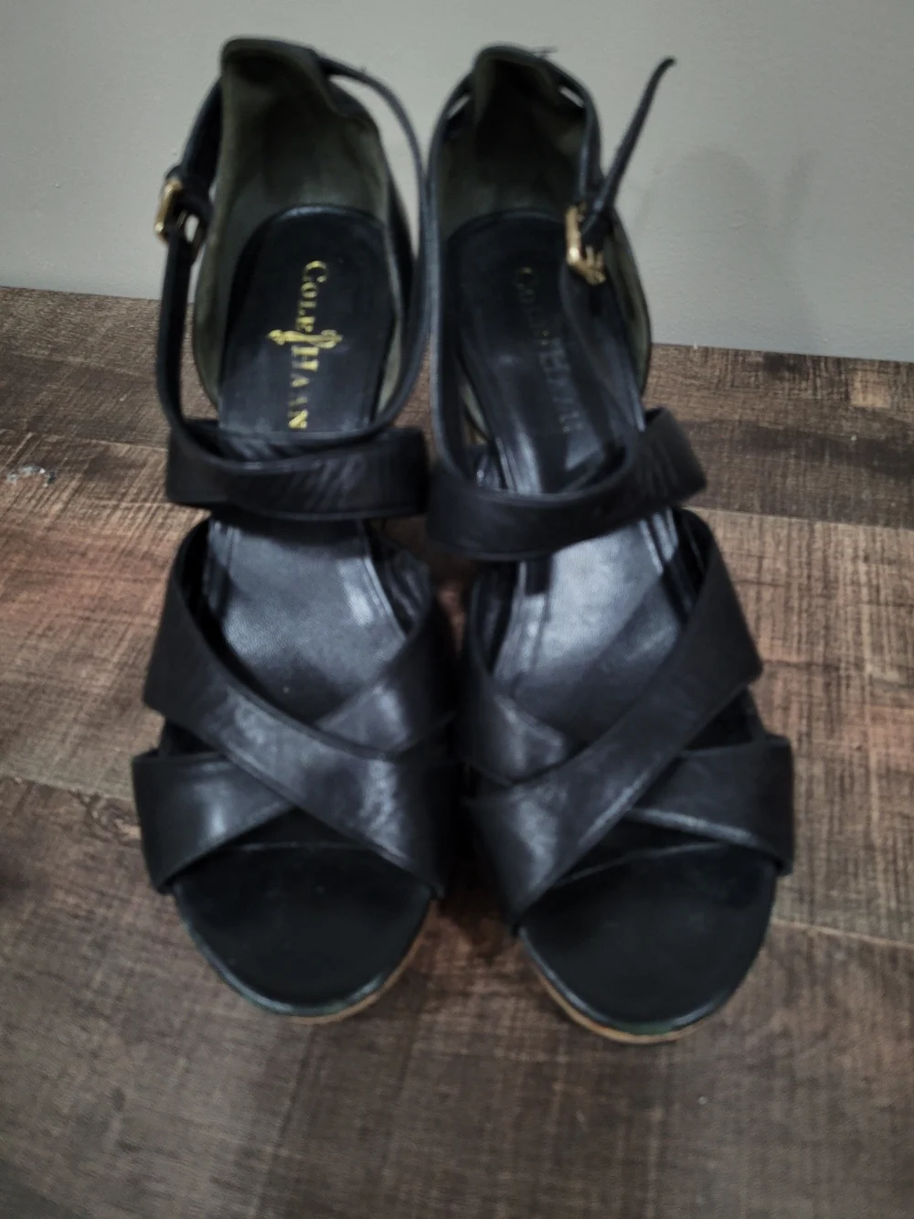 Cole Haan Black Wedge Espadrille Sandals